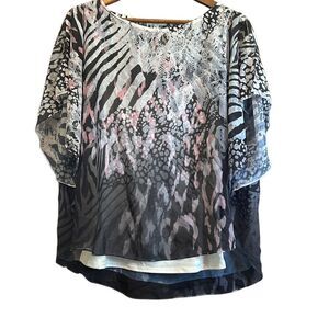 Animal Print Blouse Women's Multi Sheer Top Flowy Oversized‎